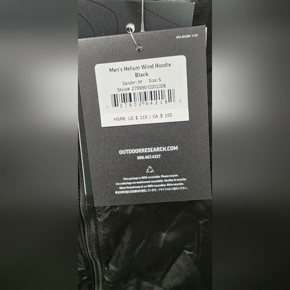 NWT Outdoor Research Black Men's Helium Wind Hoodie Windbreaker S Jacket OR New - Picture 2 of 10